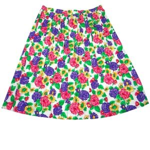 Vintage Pyke Limited 90s Floral Midi Skirt White Pink Purple Yellow Size 16